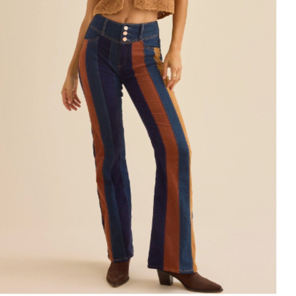 NWOT  Altar'd State Nova High Rise Suede Stripe Flare Pant 29 - Picture 3 of 5